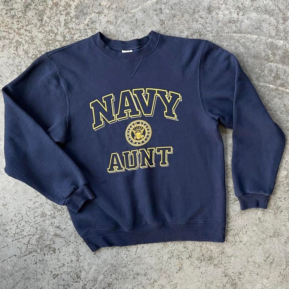 Navy Aunt Crewneck Sweatshirt Navy Blue Auntie Military Long Sleeve Women’s M